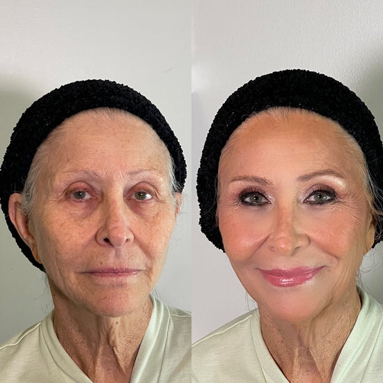 Bright mature makeup before and after